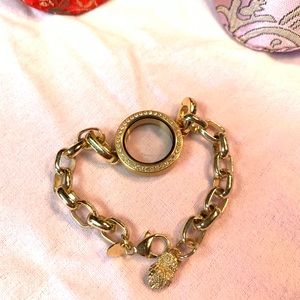 Origami Owl gold bracelet with crystal face